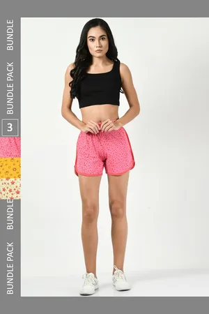 BAESD Women Pack Of 3 Printed High-Rise Pure Cotton Regular Shorts