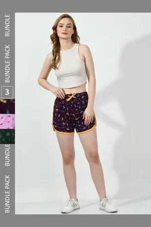 BAESD Women Pack of 3 Printed High-Rise Pure Cotton Shorts
