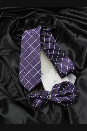 KOVOVE Men Blue Checkered Neck Tie & Pocket Square Gift Set
