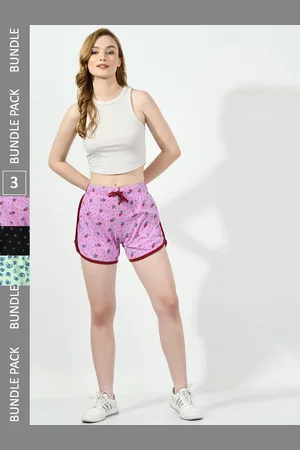 BAESD Women Pack Of 3 High-Rise Printed Pure Cotton Hotpant Shorts