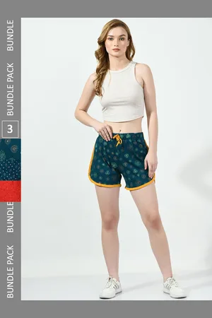 BAESD Women Pack Of 3 High-Rise Printed Pure Cotton Hotpant Shorts