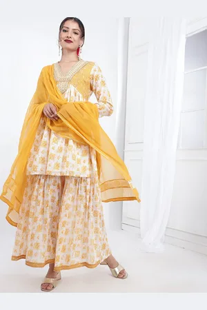Bani Women Ethnic Motifs Printed Pure Cotton A-Line Kurta & Sharara with Dupatta