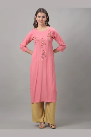 Dollar Missy Round Neck Floral Embroidered Beads And Stones Straight Cotton Kurta
