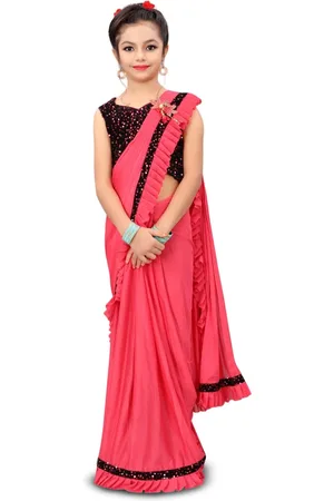Dhyey Fashion Girls Sequinned Ready to Wear Saree