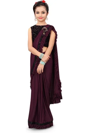 Dhyey Fashion Girls Sequinned Ready to Wear Saree