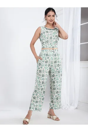 Bani Women Floral Printed Top & Trousers With Shrug