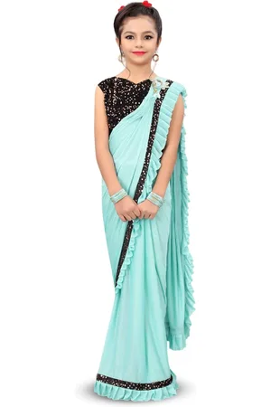 Dhyey Fashion Girls Sequinned Ready to Wear Saree