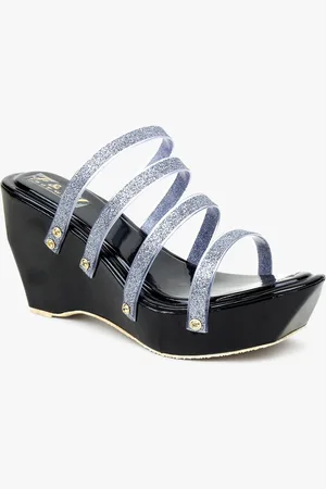 Glitzy Galz Black Textured Wedge Heels