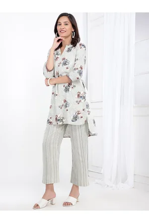 Bani Women Floral Printed Mandarin Collar Tunic With Trouser