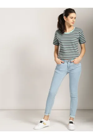 HARVARD Women Grey Striped Round Neck T-shirt