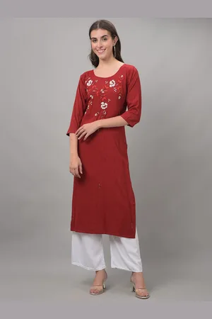 Dollar Missy Round Neck Floral EmbroideredYoke Design Beads And Stones Straight Kurta