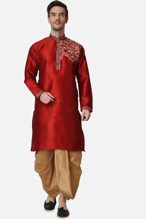 Royal Kurta Floral Embroidered Mandarin Collar Thread Work Kurta with Dhoti Pants