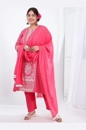 Bani Women Plus Size Ethnic Motifs Printed Straight Kurta & Trousers with Dupatta