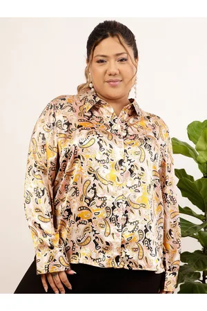 CURVY STREET Plus Size Peach Relaxed Ethnic Motifs Printed Casual Shirt