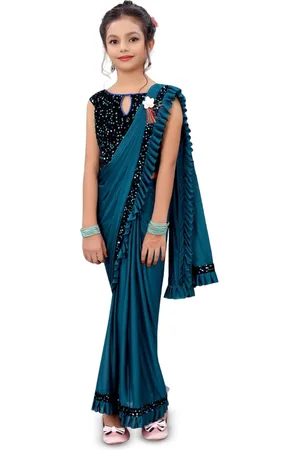 Dhyey Fashion Girls Sequinned Ready to Wear Saree