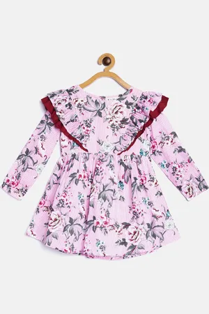 Bella Moda Girls Pink & Grey Printed Fit and Flare Dress