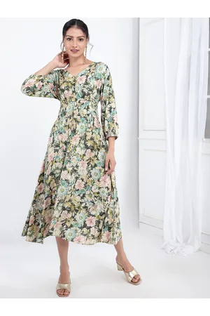 Bani Women Bani Floral Printed V-Neck Smocked A-Line Midi Dress