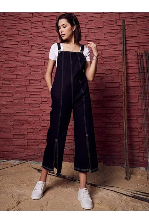 ATHENA Black Straight Leg Denim Dungarees