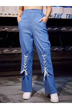 ATHENA Women Blue Mid-Rise Clean Look Light Shade Lace up Jeans
