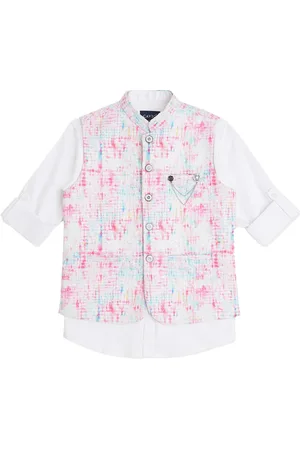 CAVIO Boys Embellished Cotton Nehru Jacket With Shirt