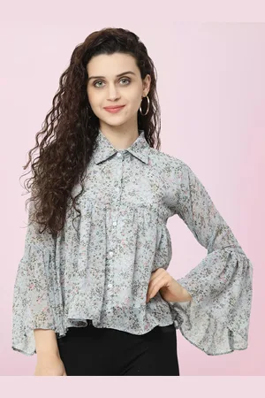 BAESD Floral Printed Flared Sleeve Shirt Style Top