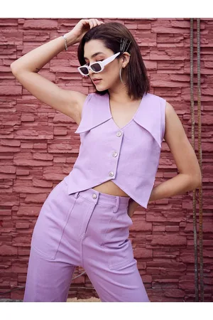 ATHENA Lavender Lapel Collar Sleeveless Crop Denim Jacket