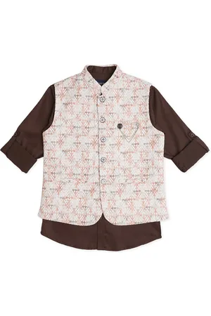 CAVIO Boys Ethnic Motif Woven Designed Nehru Jacket