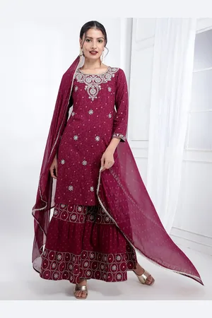 Bani Women Floral Printed Thread Work Detailed Liva Straight Kurta & Sharara with Dupatta