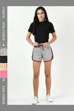 BAESD Women Pack Of 4 Conversational Printed High-Rise Pure Cotton Hot Pants