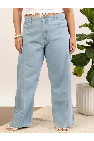 CURVY STREET Jean Women Clean Look Pure Cotton Wide Leg Jeans