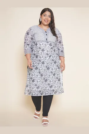 John Pride Plus Size Floral Printed Pure Cotton Straight Kurta