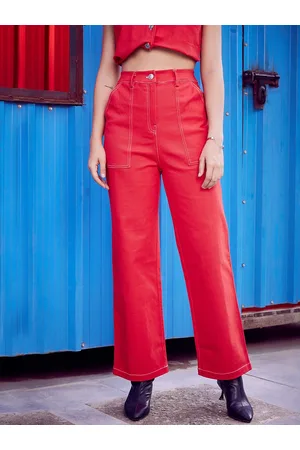ATHENA Women Red Straight Fit Mid-Rise Clean Look Cotton Jeans