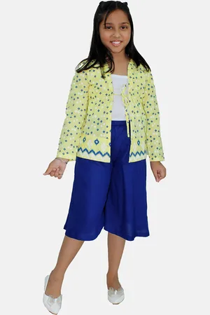 KiddoPanti Girls Printed Pure Cotton Shrug & Flared Culotte Set