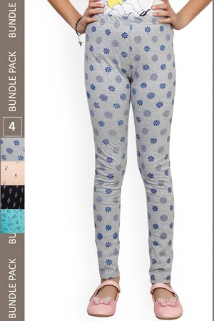 IndiWeaves Girls Pack Of 4 Printed Pure Cotton Ankle Length Leggings