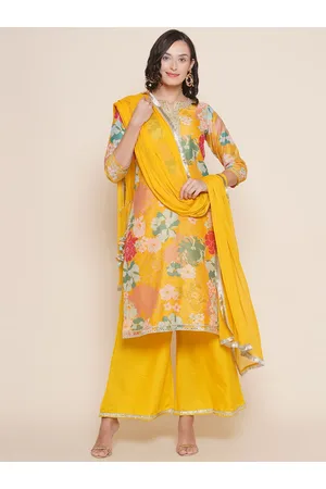Bhama Couture Floral Printed Sequinned Chanderi Silk Kurta & Palazzos with Dupatta