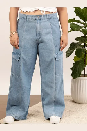CURVY STREET Jean Women Clean Look Pure Cotton Wide Leg Jeans