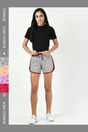 BAESD Women Pack Of 4 Conversational Printed High-Rise Pure Cotton Hot Pants