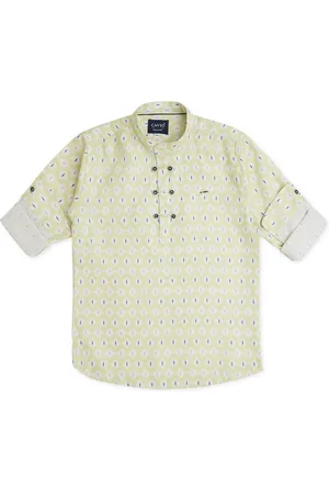 CAVIO Boys Comfort Geometric Printed Roll Up Sleeves Pure Cotton Casual Shirt