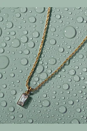 Accessorize Gold-Plated Water Proof Emerald Cut Twisted Chain Pendant Necklace