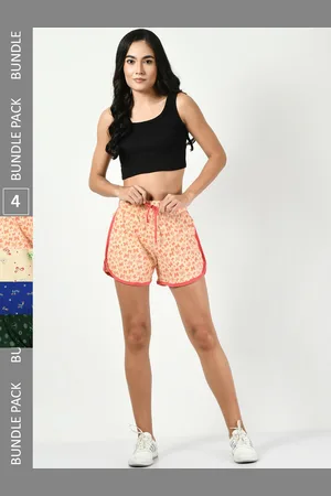BAESD Women Pack Of 4 Conversational Printed High-Rise Pure Cotton Hot Pants