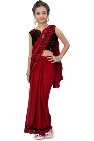 Dhyey Fashion Girls Sequinned Ready to Wear Saree