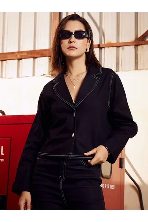 ATHENA Black Lapel Collar Cotton Tailored Jacket