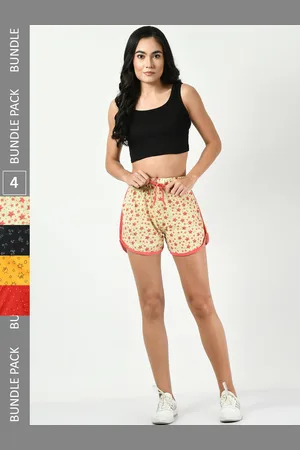 BAESD Women Pack of 4 Conversational Printed High-Rise Pure Cotton Regular Shorts