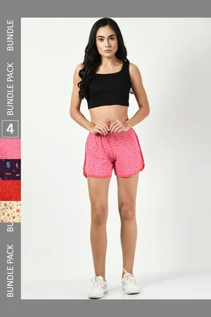 BAESD Women Pack Of 4 Conversational Printed Pure Cotton High-Rise Shorts