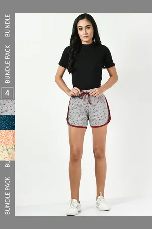BAESD Women Pack of 4 Conversational Printed Pure Cotton Hot Pants Shorts