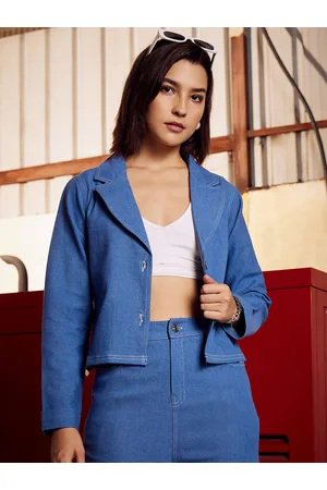 ATHENA Blue Lapel Collar Open Front Jacket