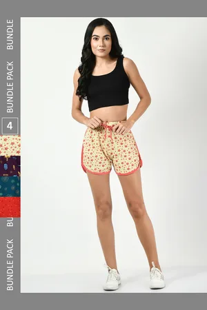 BAESD Women Pack Of 4 Printed High-Rise Pure Cotton Shorts