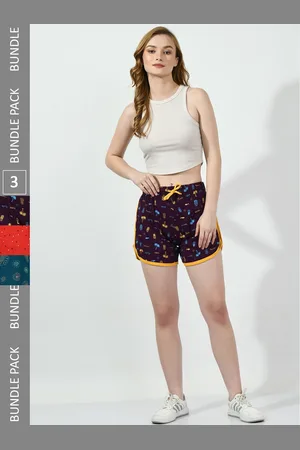 BAESD Women Pack of 3 Printed High-Rise Pure Cotton Shorts