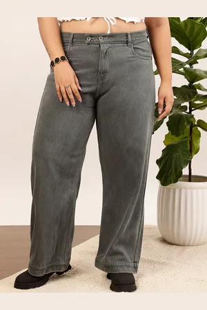 CURVY STREET Jean Women Clean Look Pure Cotton Wide Leg Jeans
