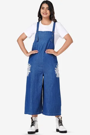 SUMAVI-FASHION Floral Embroidered Pure Cotton Denim Dungarees